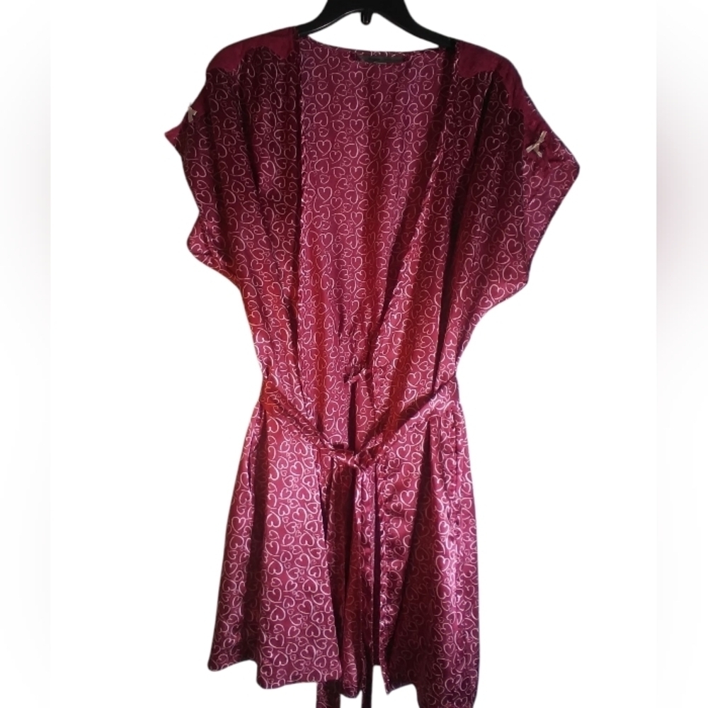 Morgan Taylor Elegant Red Women's Kimono Robe Heart Design Lace Size S/M Sexy